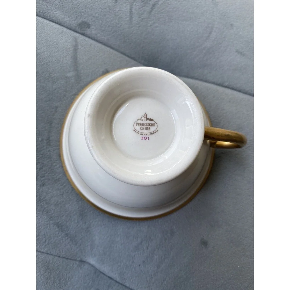 4pc FRANCISCAN Masterpiece China Ivory Gold Trim Tea Cup,Saucer,Soup,Dessert Set